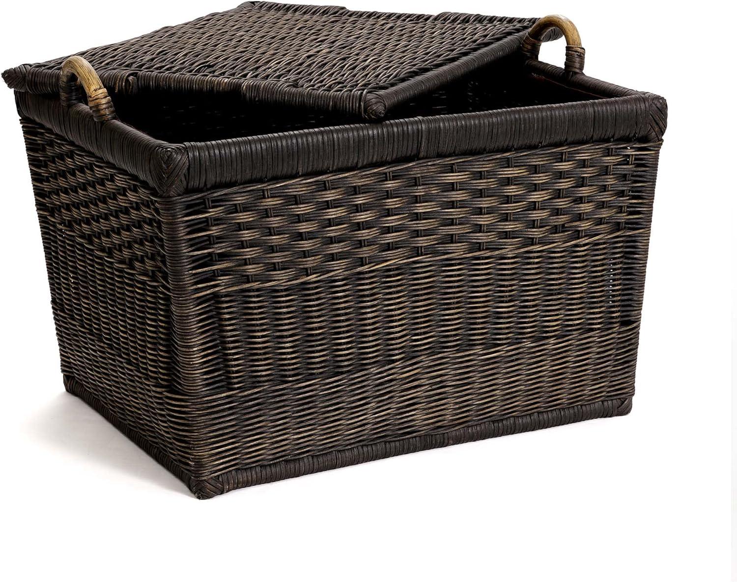 Medium Serene Grey Wicker Rectangular Storage Basket with Lift-Off Lid