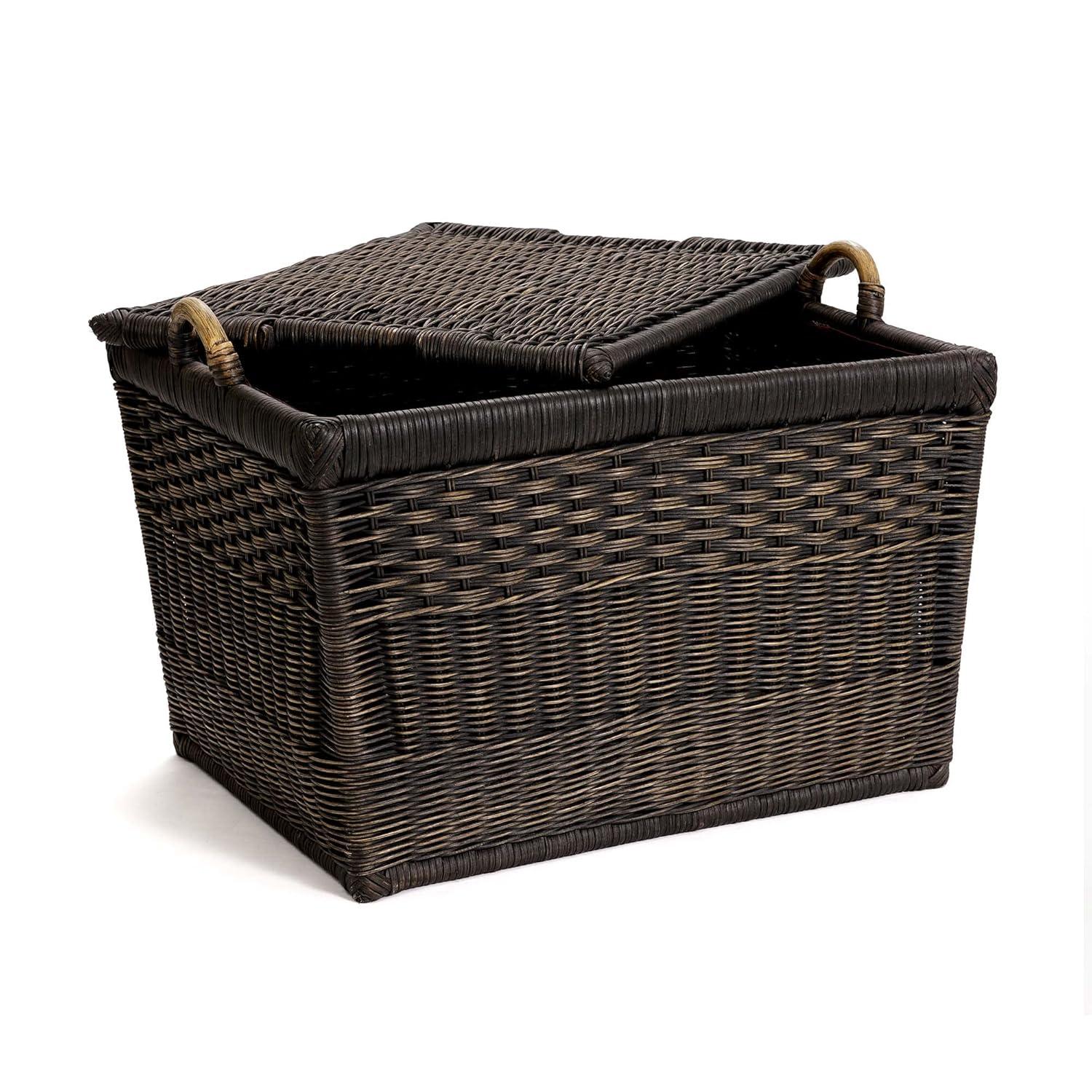 Medium Serene Grey Wicker Rectangular Storage Basket with Lift-Off Lid