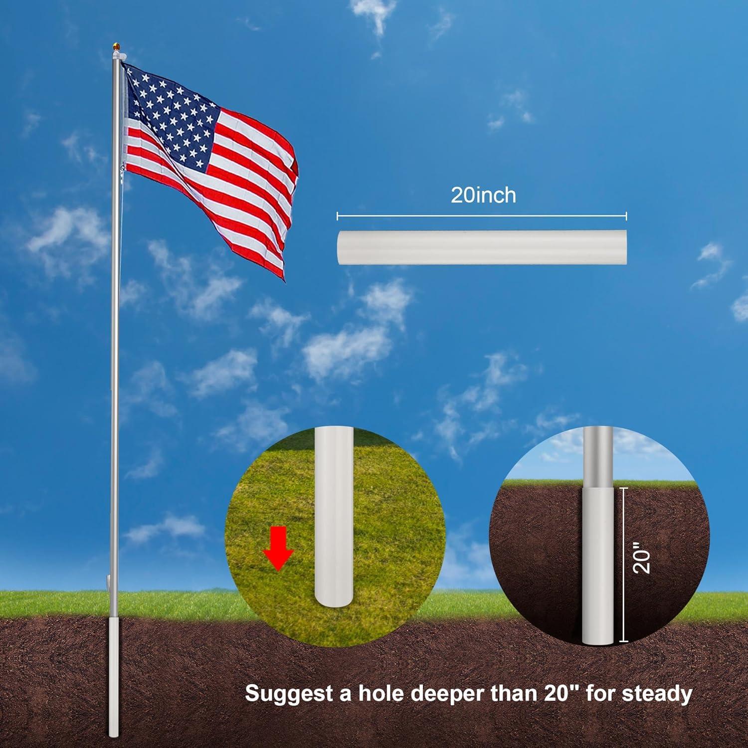 Yescom 25' Upgraded Sectional Aluminum Flagpole Silver