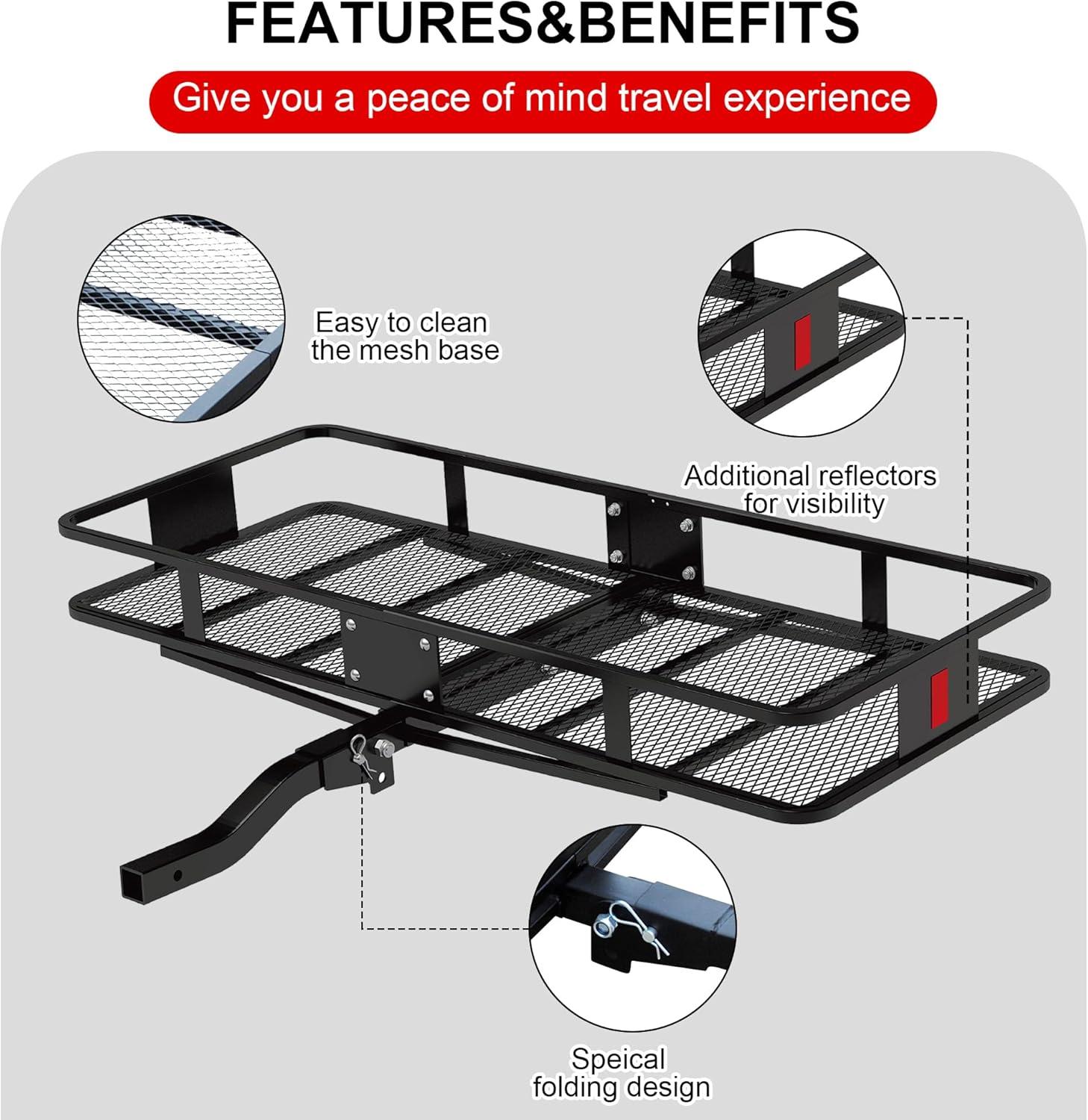 ROCKLAND Rockland 60 x 24-Inch Hitch Cargo Carrier 60-in L x 24-in W x 6-in H Steel Hitch Cargo basket