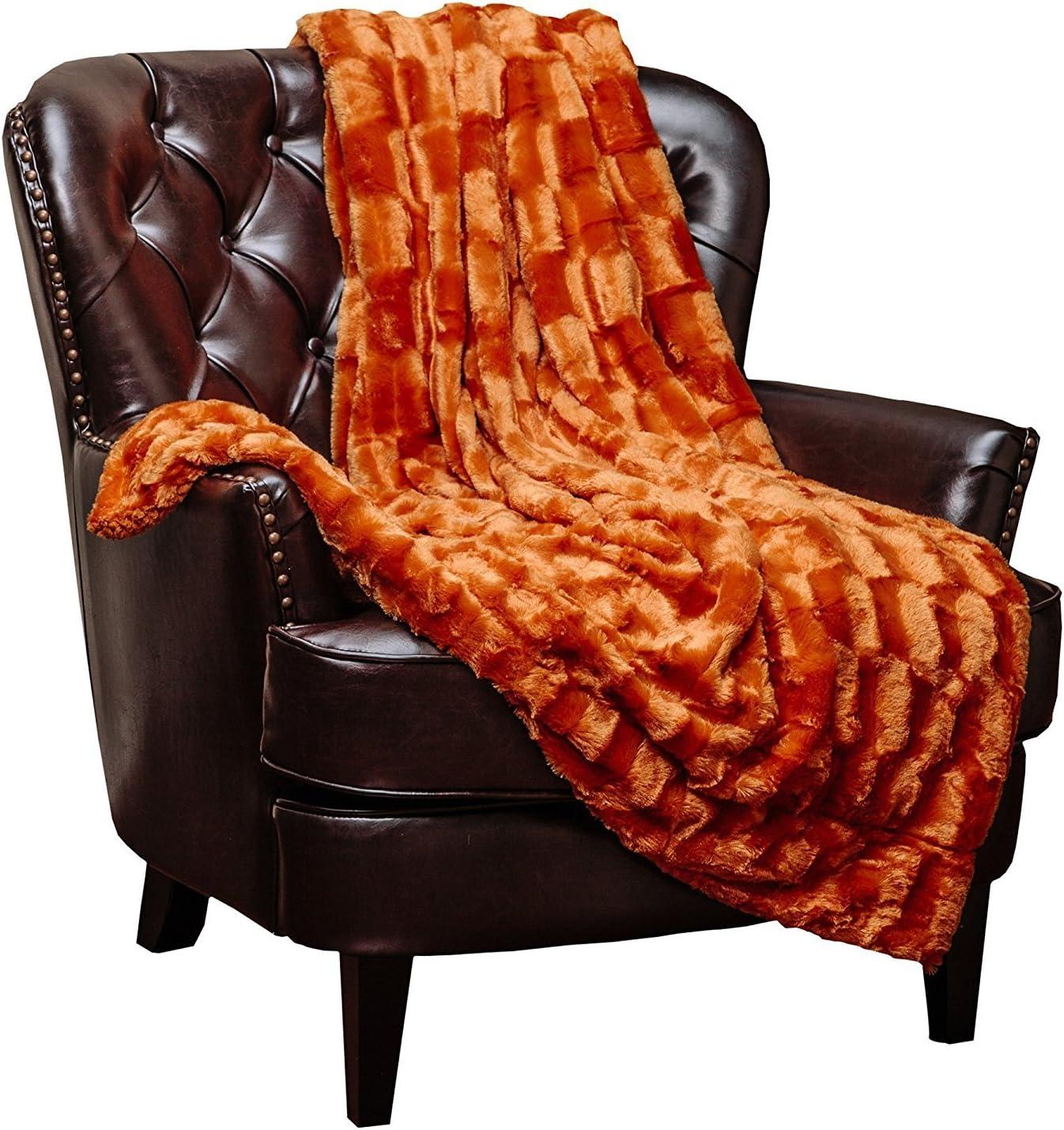 Chanasya Embossed Deco Faux Fur Throw Blanket - 50" x 65” - Orange