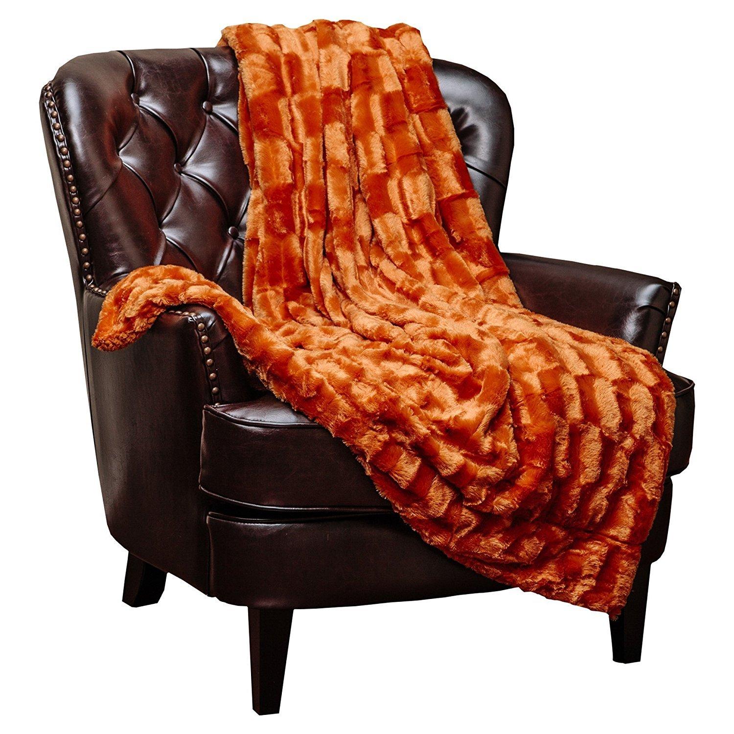 Chanasya Embossed Deco Faux Fur Throw Blanket - 50" x 65” - Orange