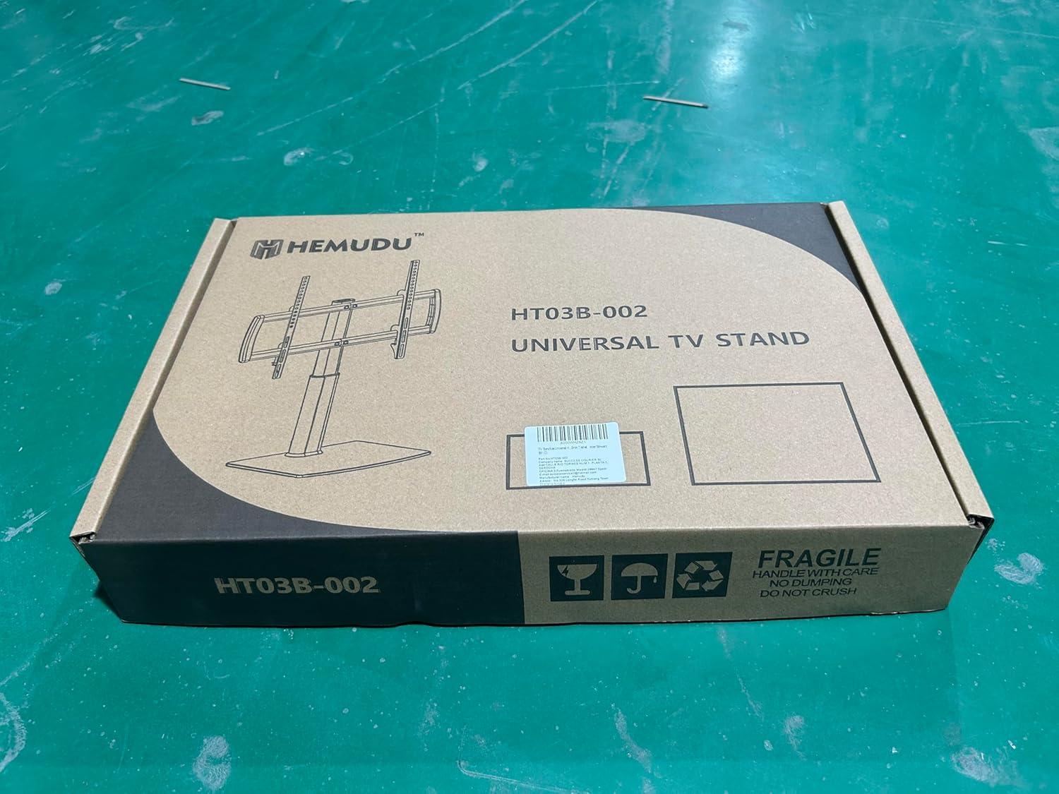 Universal Tabletop TV Stand with Wall Mount for 32 to 70 inch 4 Level Height Adjustable, Heavy Duty Tempered Glass Base, Holds up to 110lbs Screens, HT03B-002