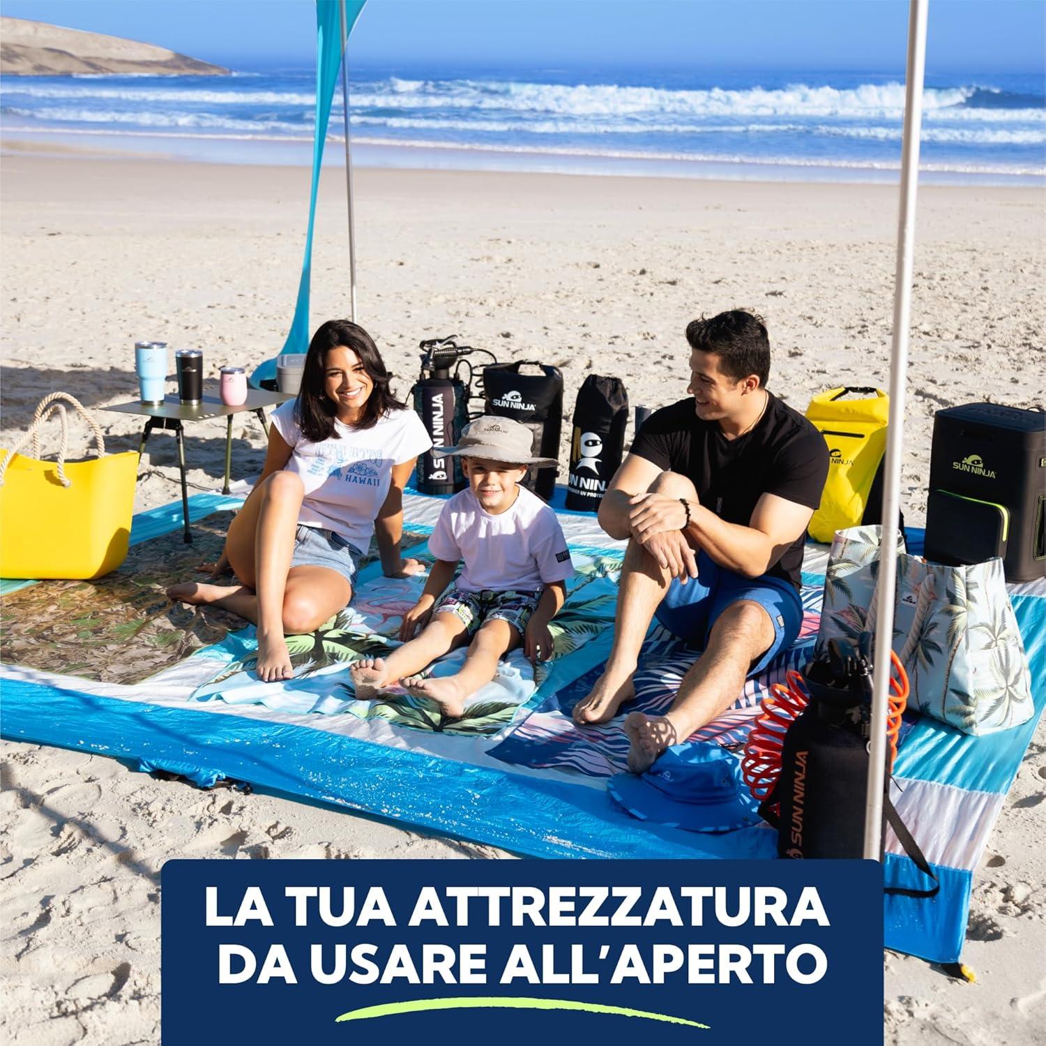 SUN NINJA 7x7.5 FT Pop-Up Beach Tent with Sand Shovel, Pegs & Stability Poles – Navy Blue Sun Shelter for Beach, Camping & Outdoor Use