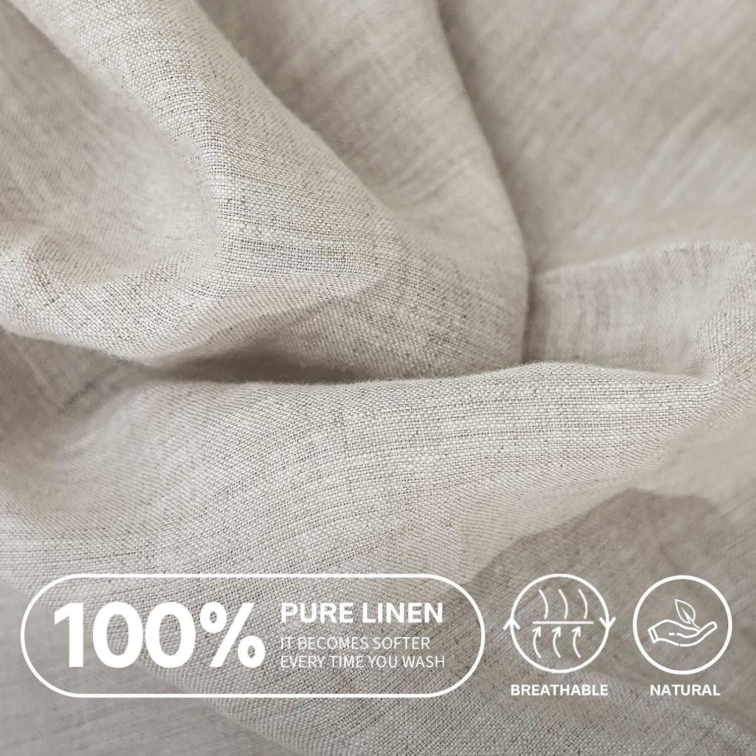 Queen Size Natural Linen Fitted Sheet with Deep Pockets