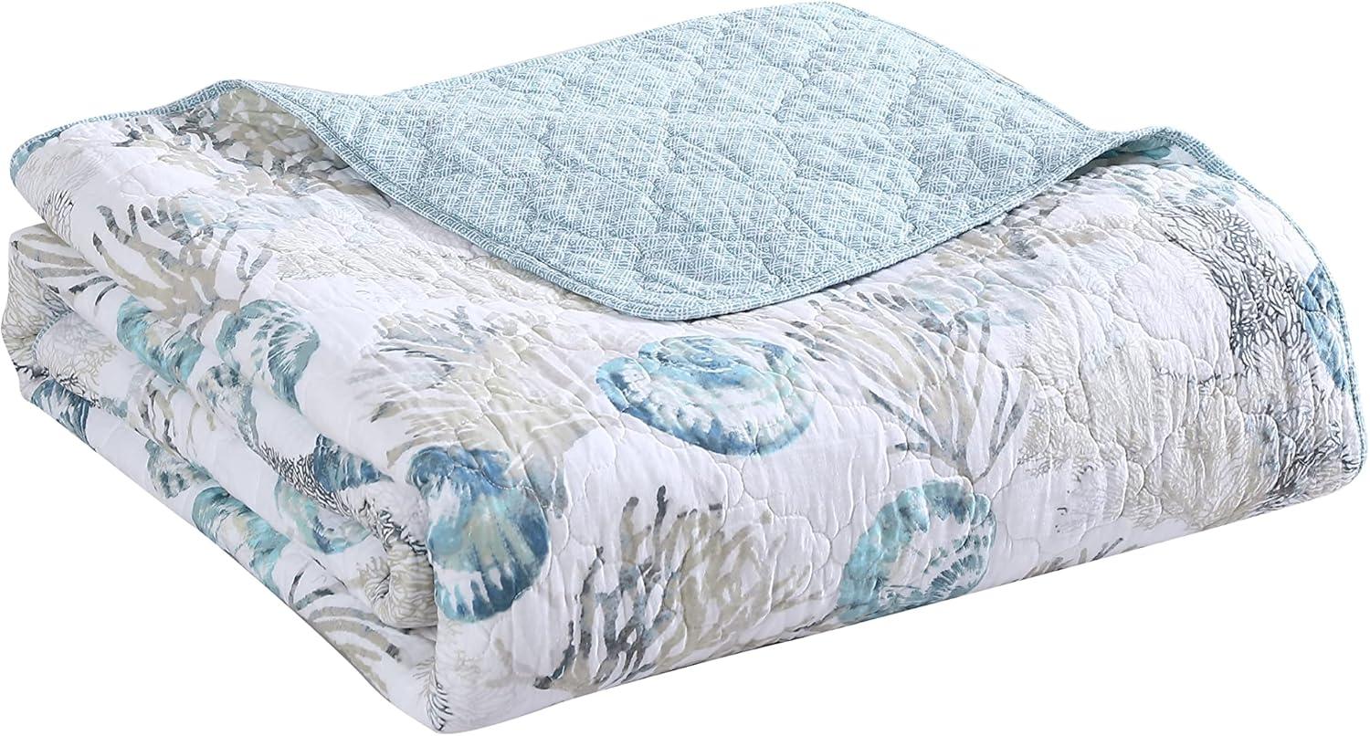 Tommy Bahama Freeport Blue Cotton Reversible Quilt Set