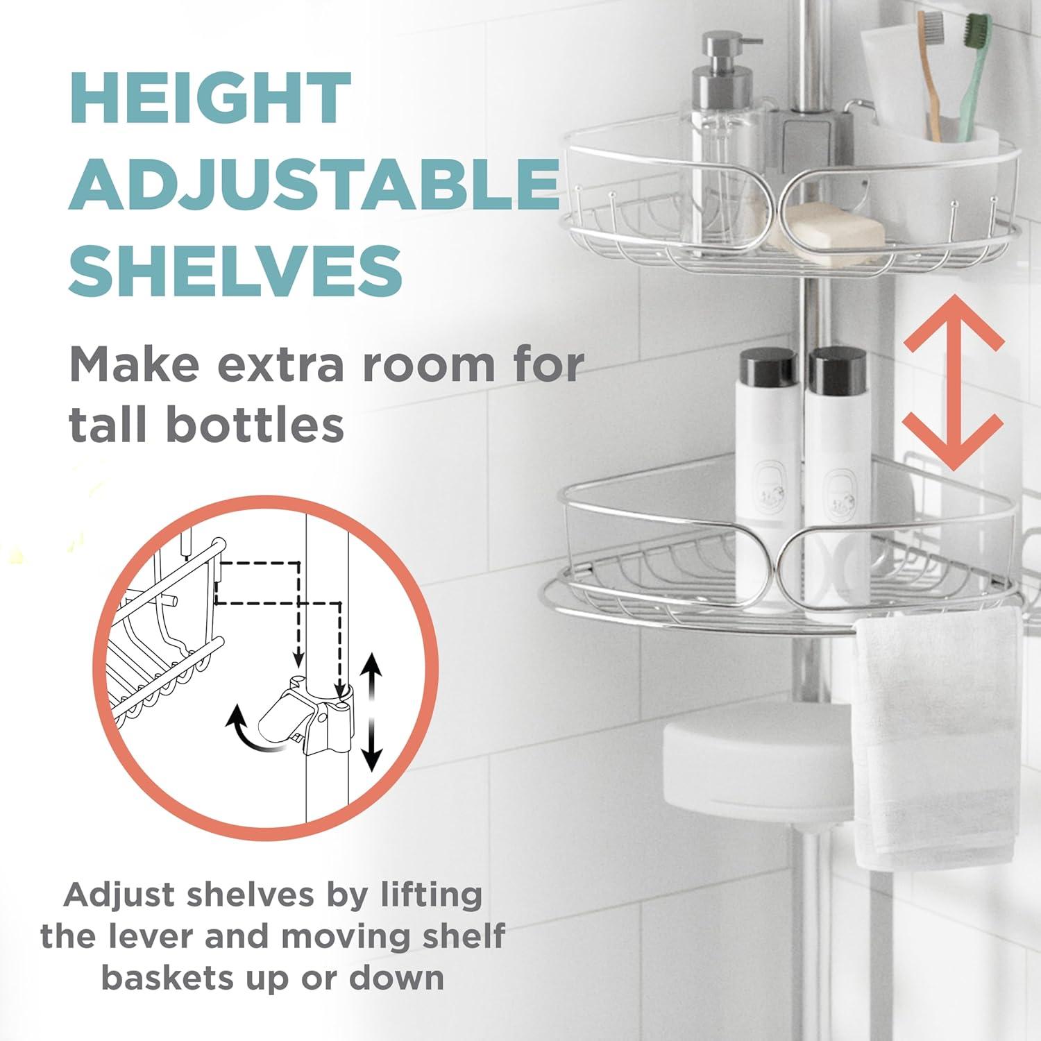 Rebrilliant Gare Tension Pole Stainless Steel Shower Caddy