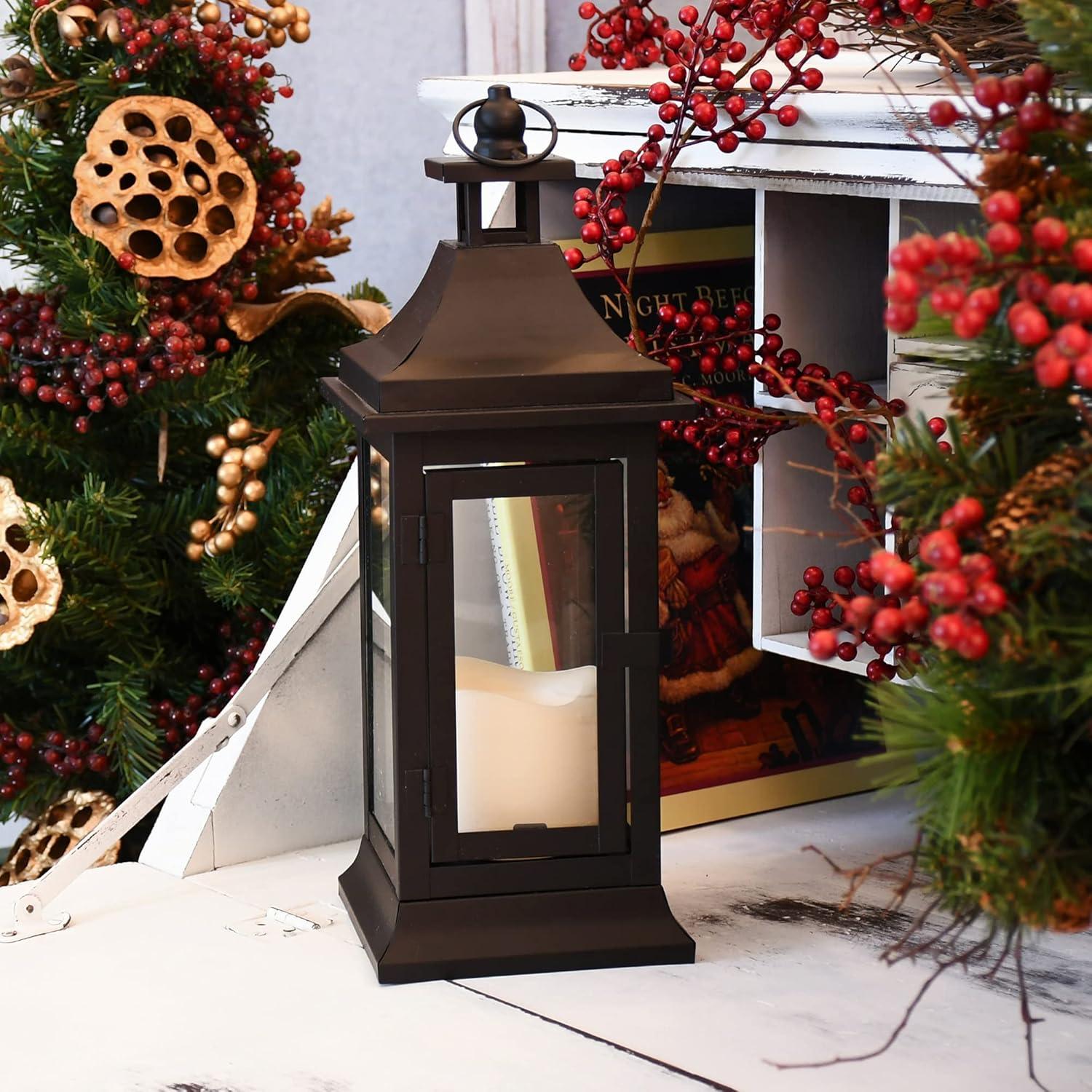 Amber Glow 5" Flameless LED Metal Lantern - Tabletop or Hanging