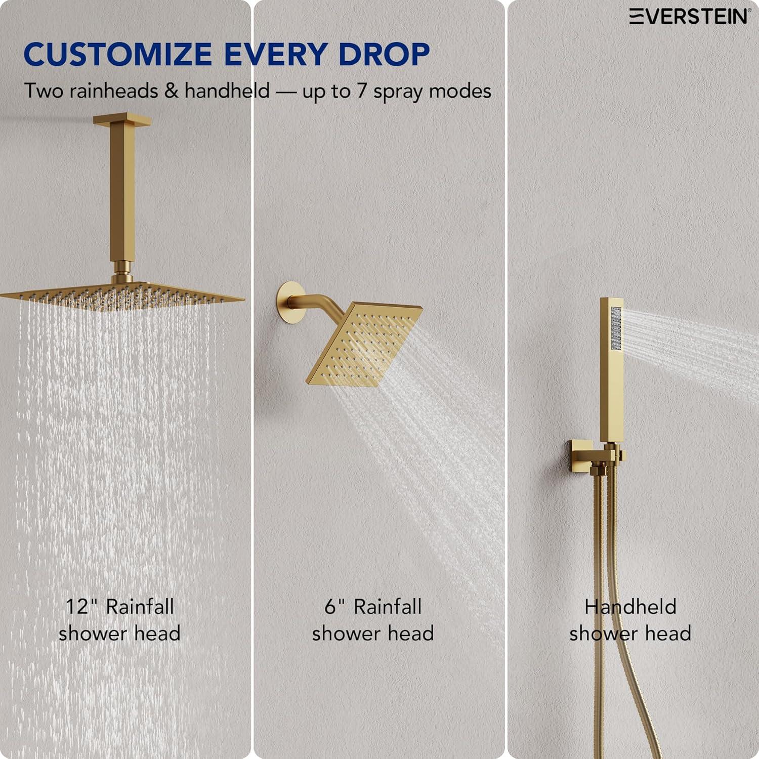 Pressure Balancing Shower Faucet 12" High-Pressure Dual Showerheads with LCD Display