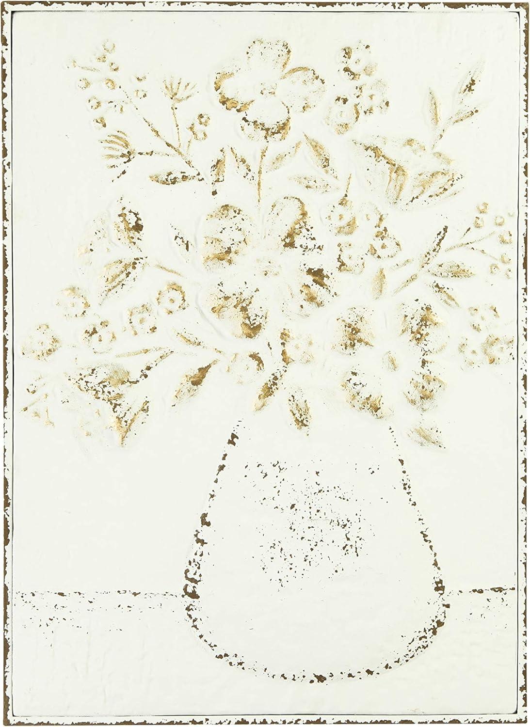 Embossed Metal Wall Art with Flowers in Vase