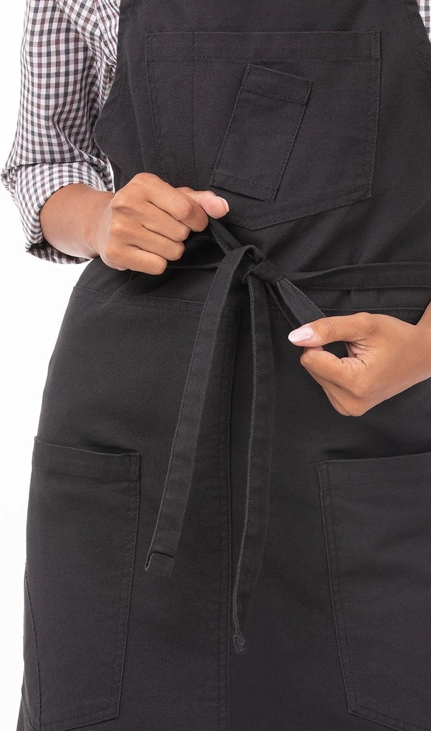 Unisex Black Cotton Canvas Bib Apron with Pockets