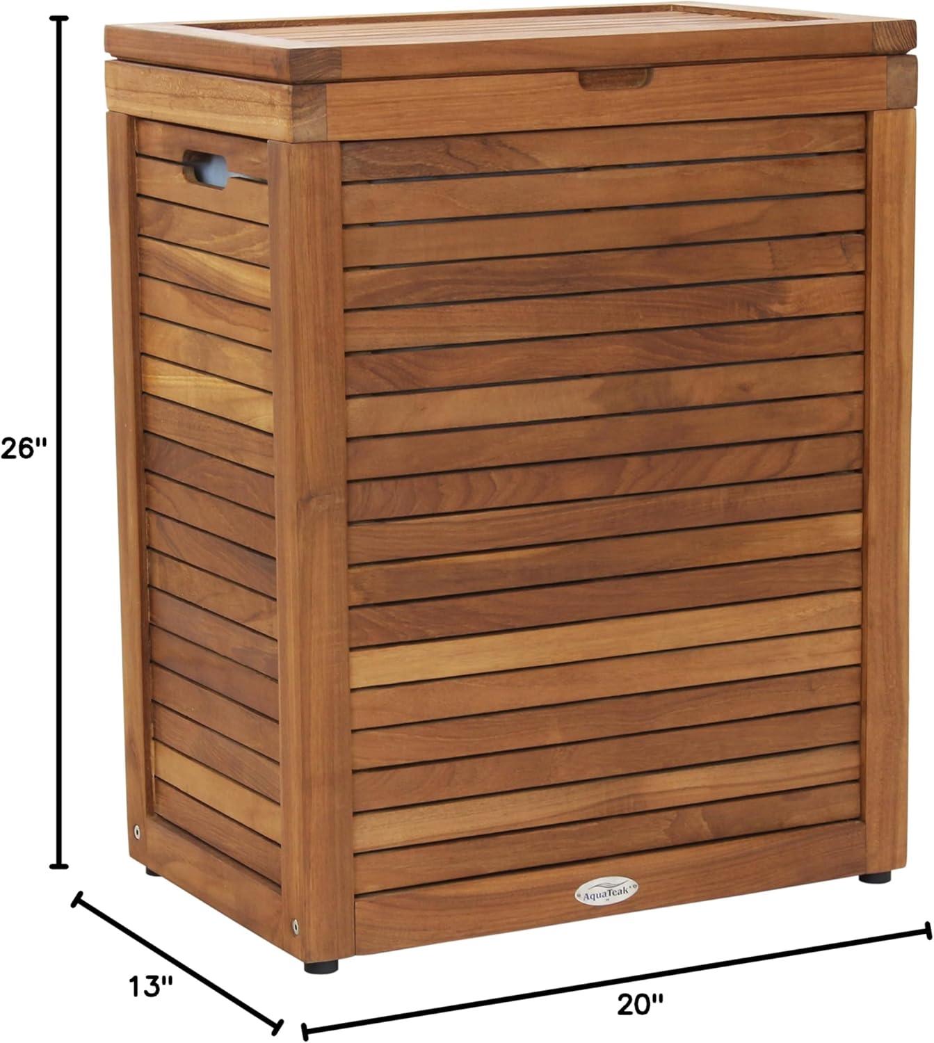 Aqua Teak Moti Wood Laundry Hamper with Handles