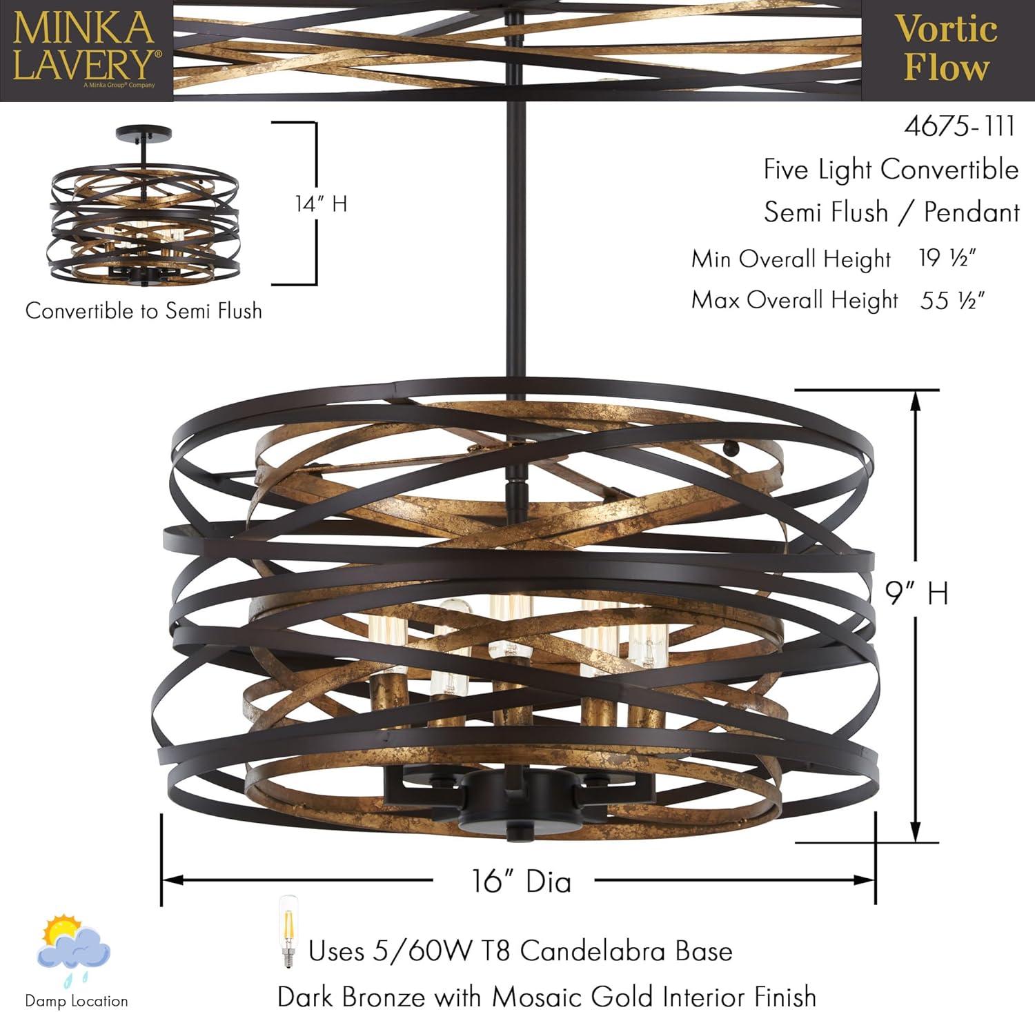 Minka Lavery Dark Bronze Mosaic Gold Pendant Chandelier 16" Wide Modern 5-Light Fixture for Dining Room House Foyer Kitchen Home