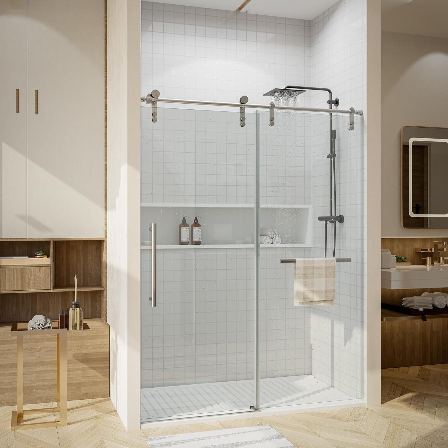 56-60"W X 76"H Double Sliding Shower Door, Aluminium Alloy Frame In Chrome, 5/16" (8Mm) Thick SGCC Tempered Clear Glass.