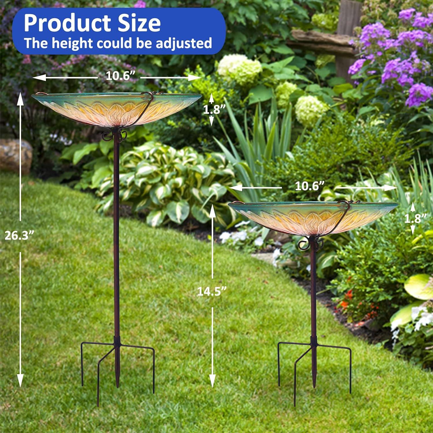 Evergreen Garden 2GB209 11 Inch Peacock Glass Bird Bath Bowl with Metal Stake