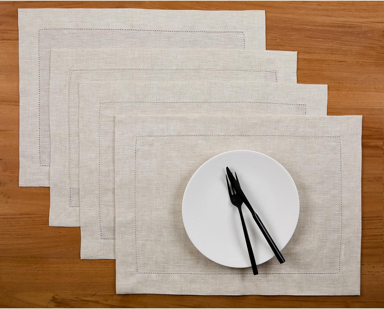 Solino Home 100% Pure Linen Hemstitch Placemats - Classic Hemstitch (Set of 4)