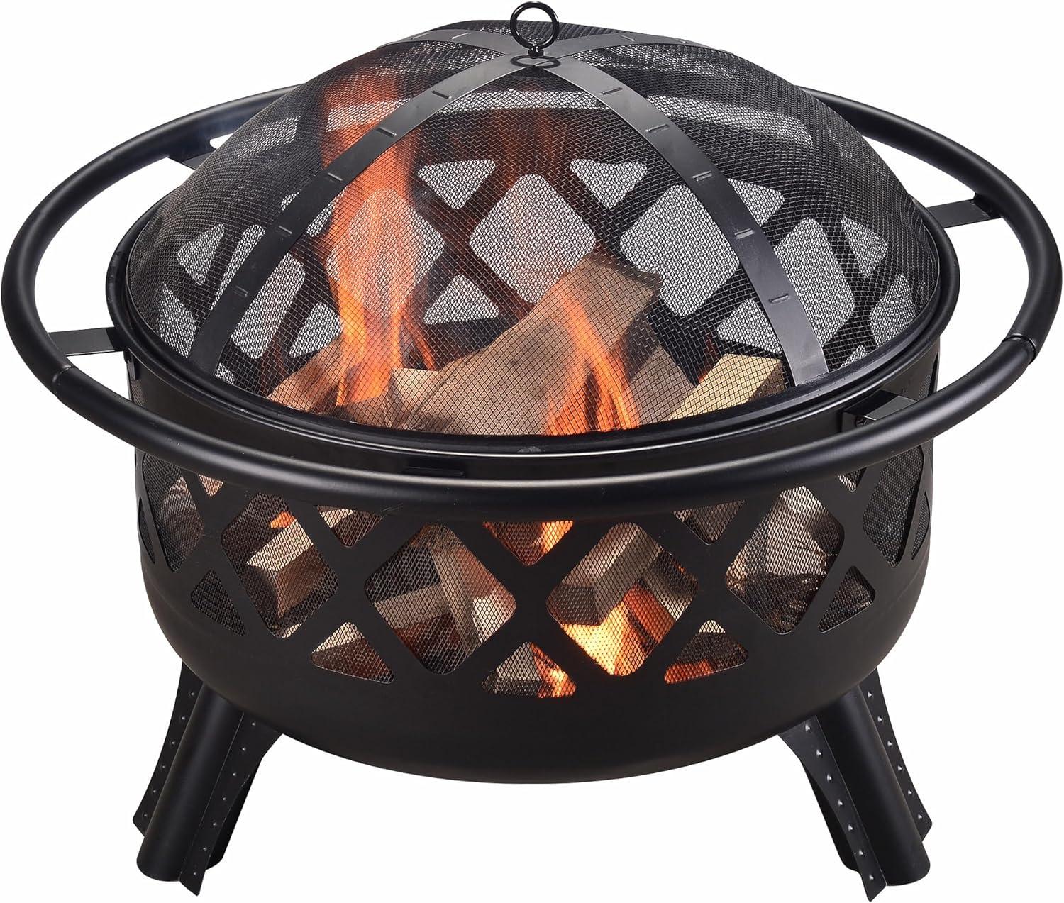 Heisey 30" Outdoor Round Wood Burning Fire Pit with Steel Base