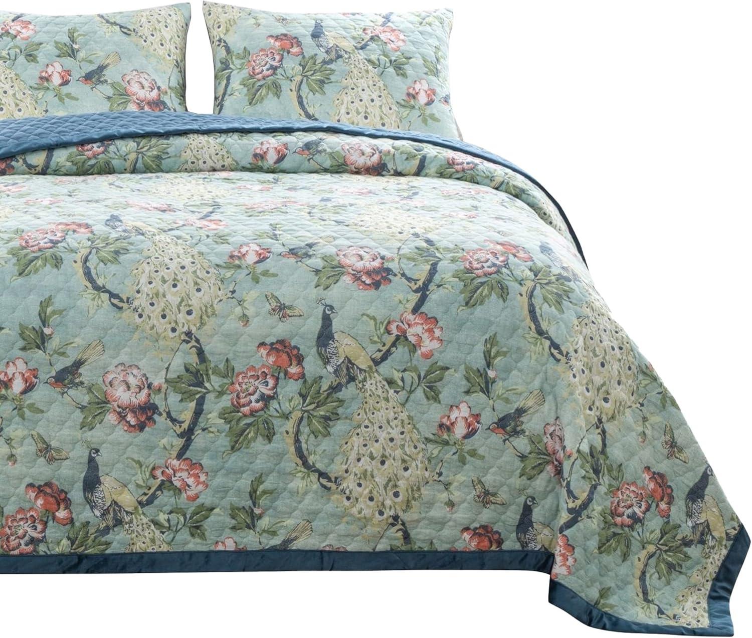 Green/Blue Microfiber 3 Piece Quilt Set