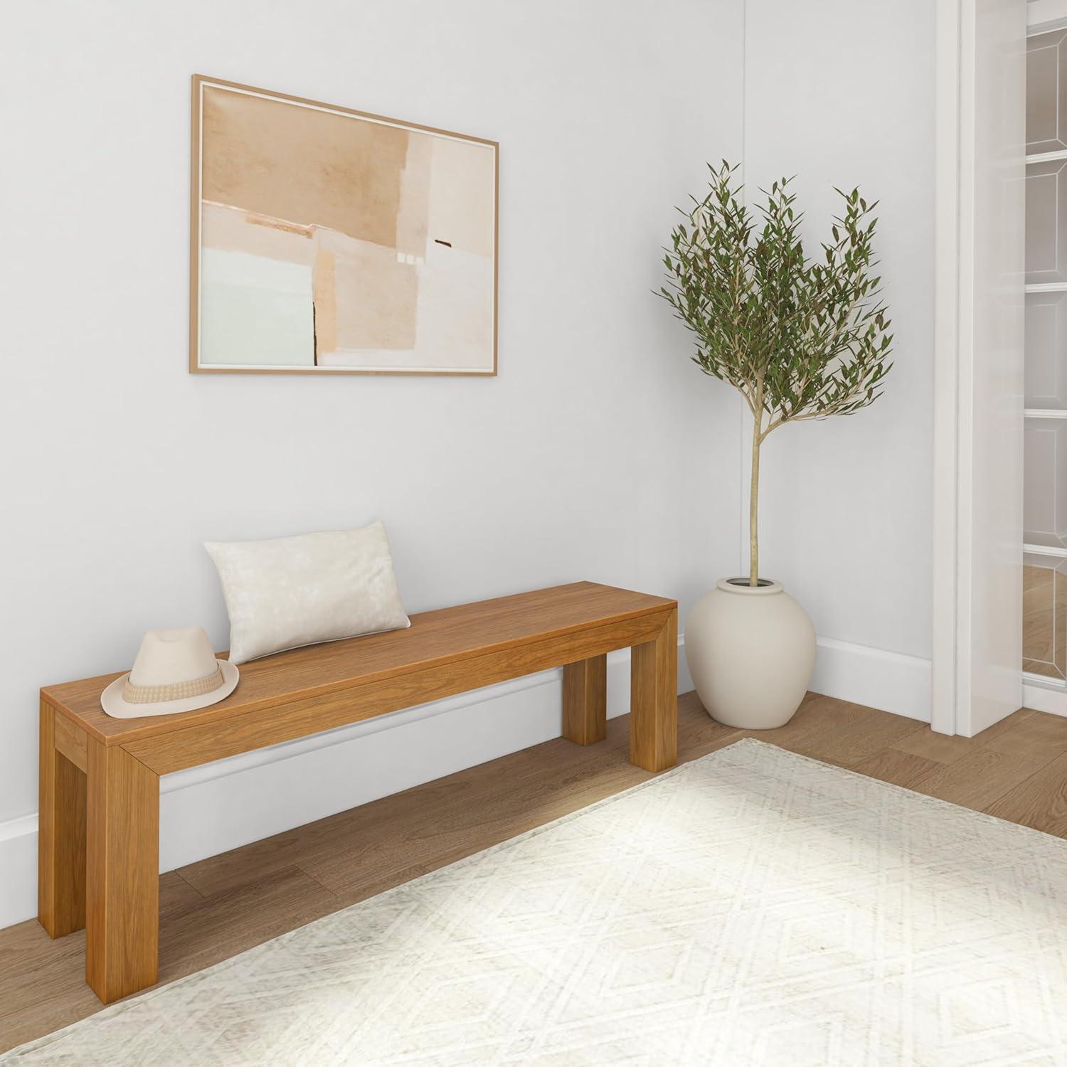 Plank+Beam 60" Modern Wood Dining Bench, Solid Wood Bench for Dining Table