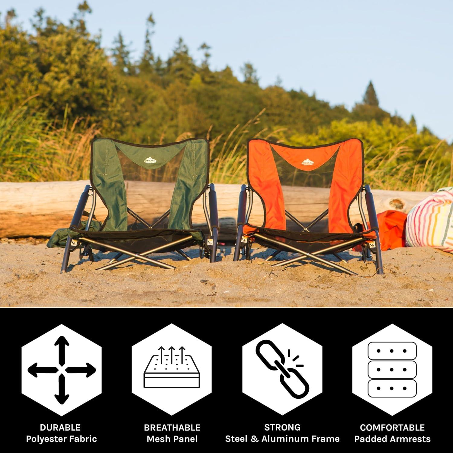 Cascade Mountain Tech Low Profile Camp Chair, Polyester and Mesh - Orange