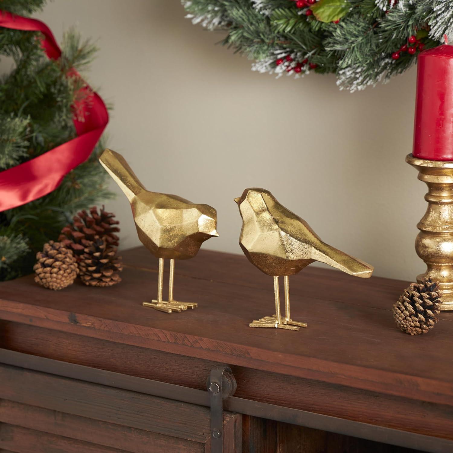 Glam Polystone Faceted Bird 2 Piece Sculpture Set