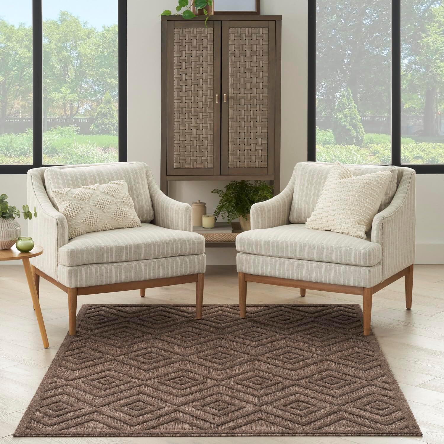 Nourison Brown Diamond Pattern Indoor/Outdoor 5' x 7' Area Rug