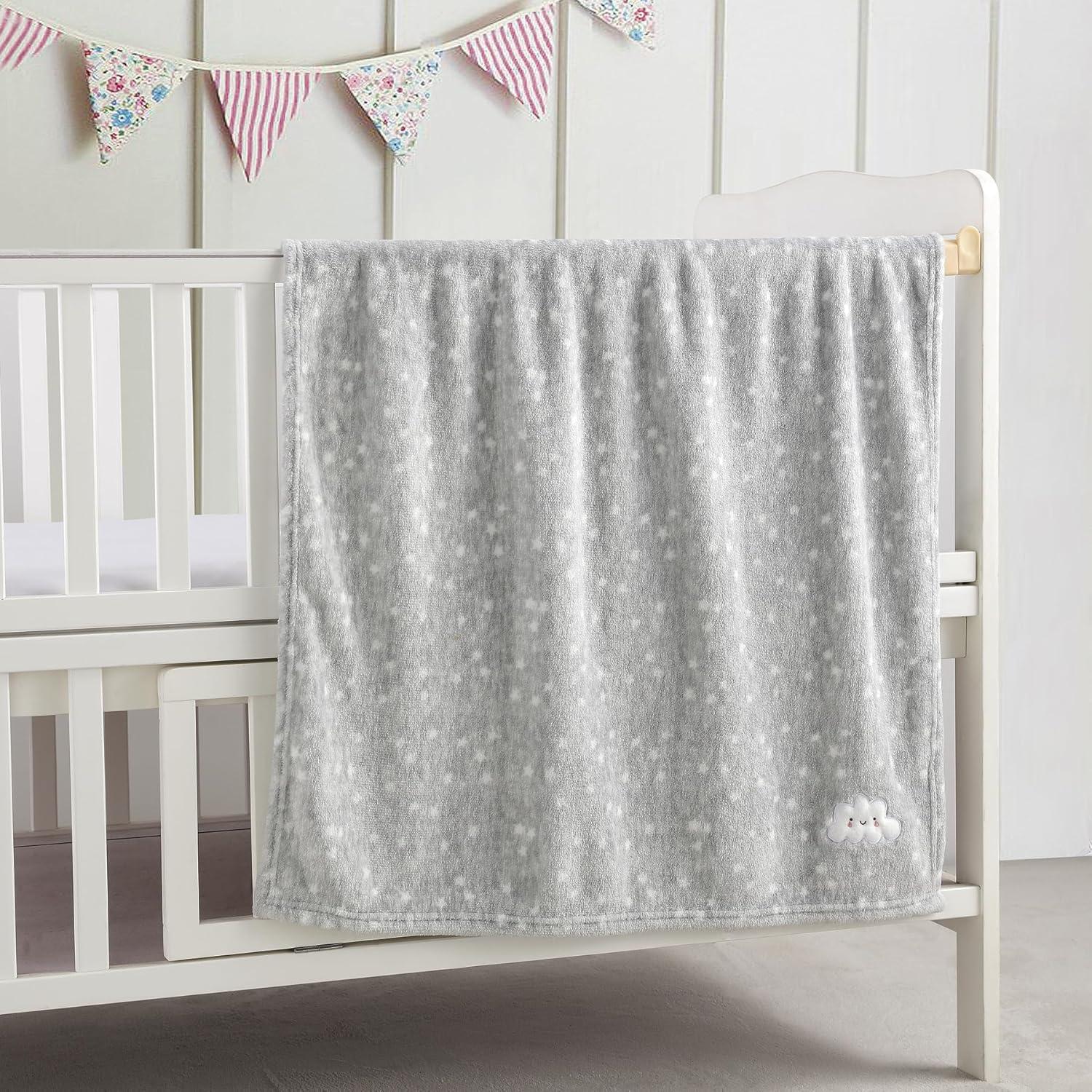 CREVENT 30''X40'' Cute Cozy Fluffy Warm Baby Blanket for Boys Infants Toddlers' Bedding Crib Cot Stroller, Baby Shower Birthday Newborn's Gift - Grey Cloud