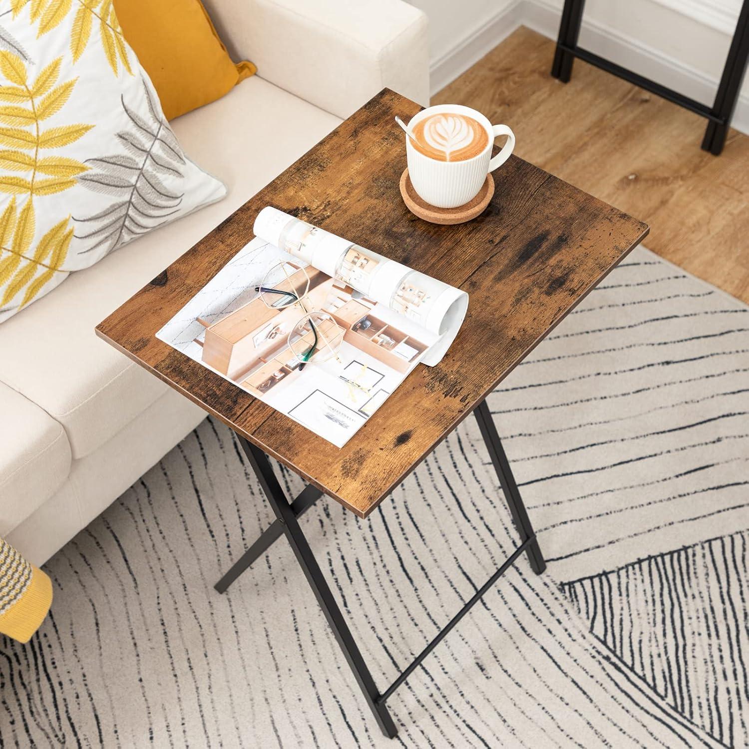 Rustic Brown and Black Folding TV Tray Table with Metal Frame