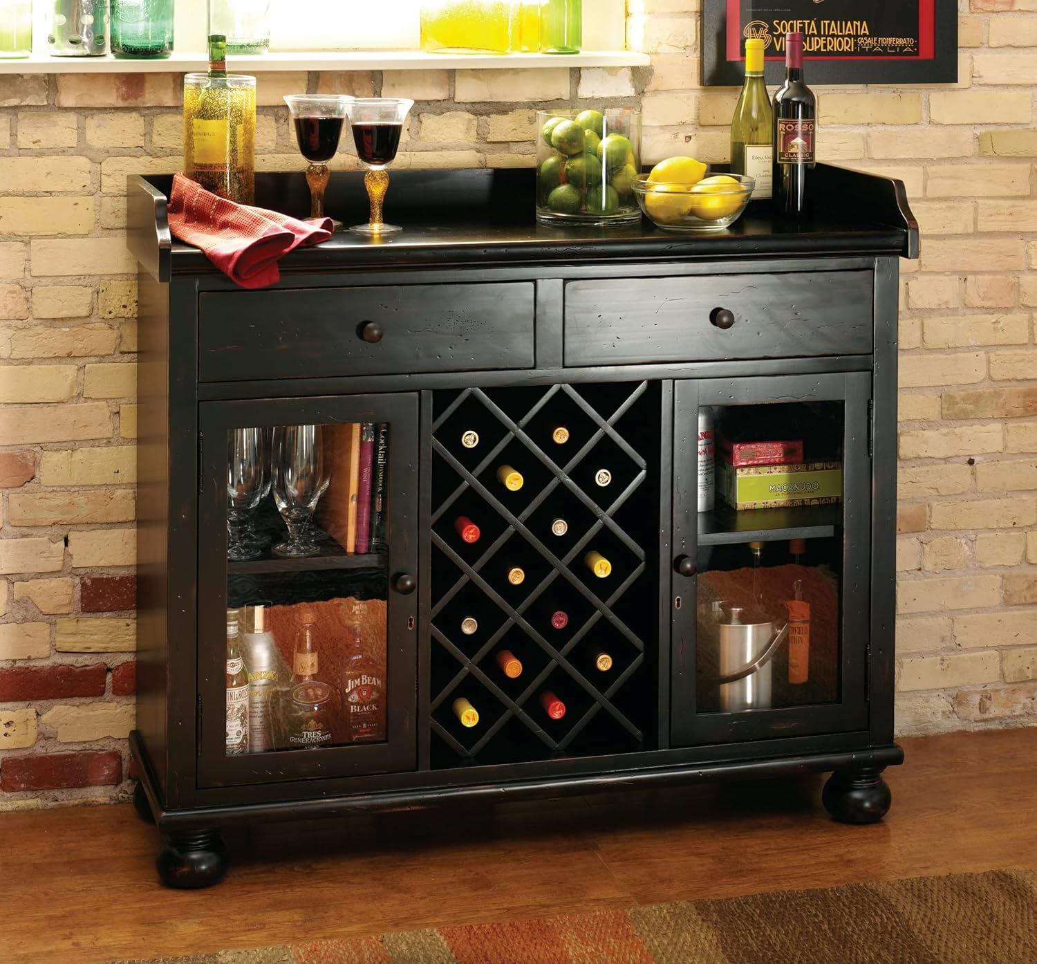 Worn Black 41" Hardwood Wine and Bar Console