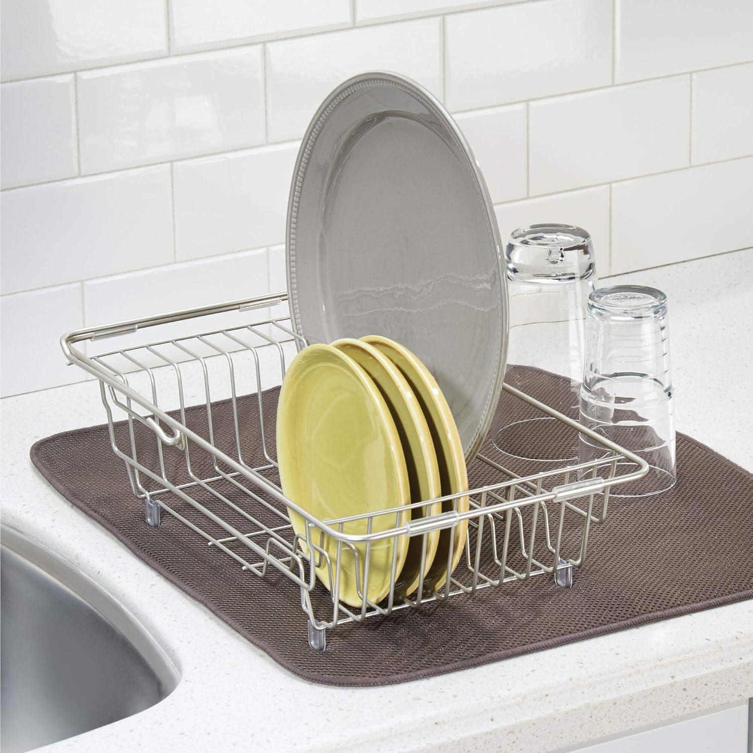 iDESIGN Classico Steel Wire Adjustable Over The Sink/Countertop Dish Drainer Satin: Freestanding Metal Kitchen Rack