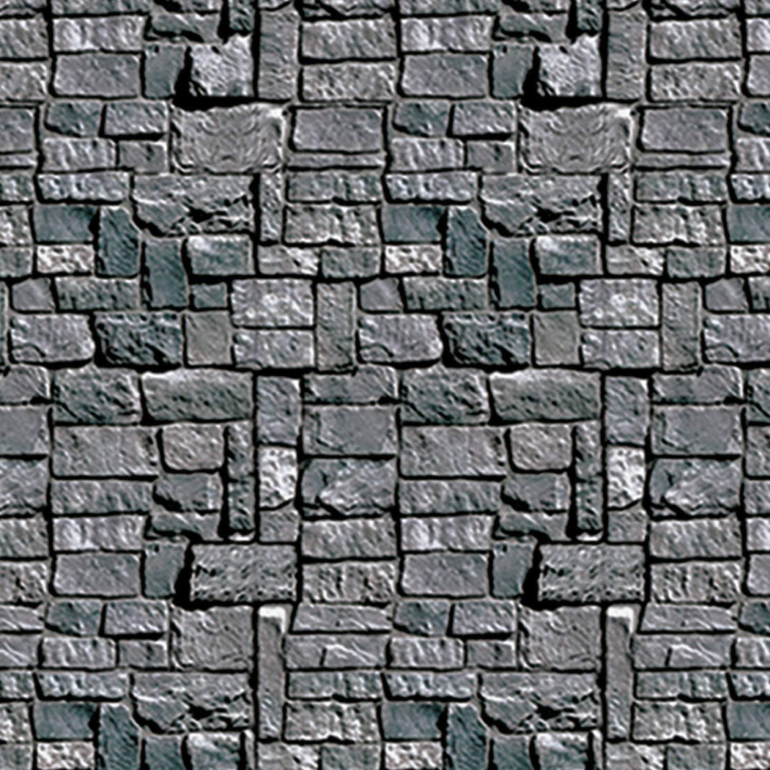 Beistle Brick Stone Wall Backdrops, 4’ x 30’, 2 Pack – Medieval Party Decorations, Medieval Decor Background, Photo Backdrop, Easy to Adhere Wall Covering, Stone Backdrop, Halloween Party Decorations