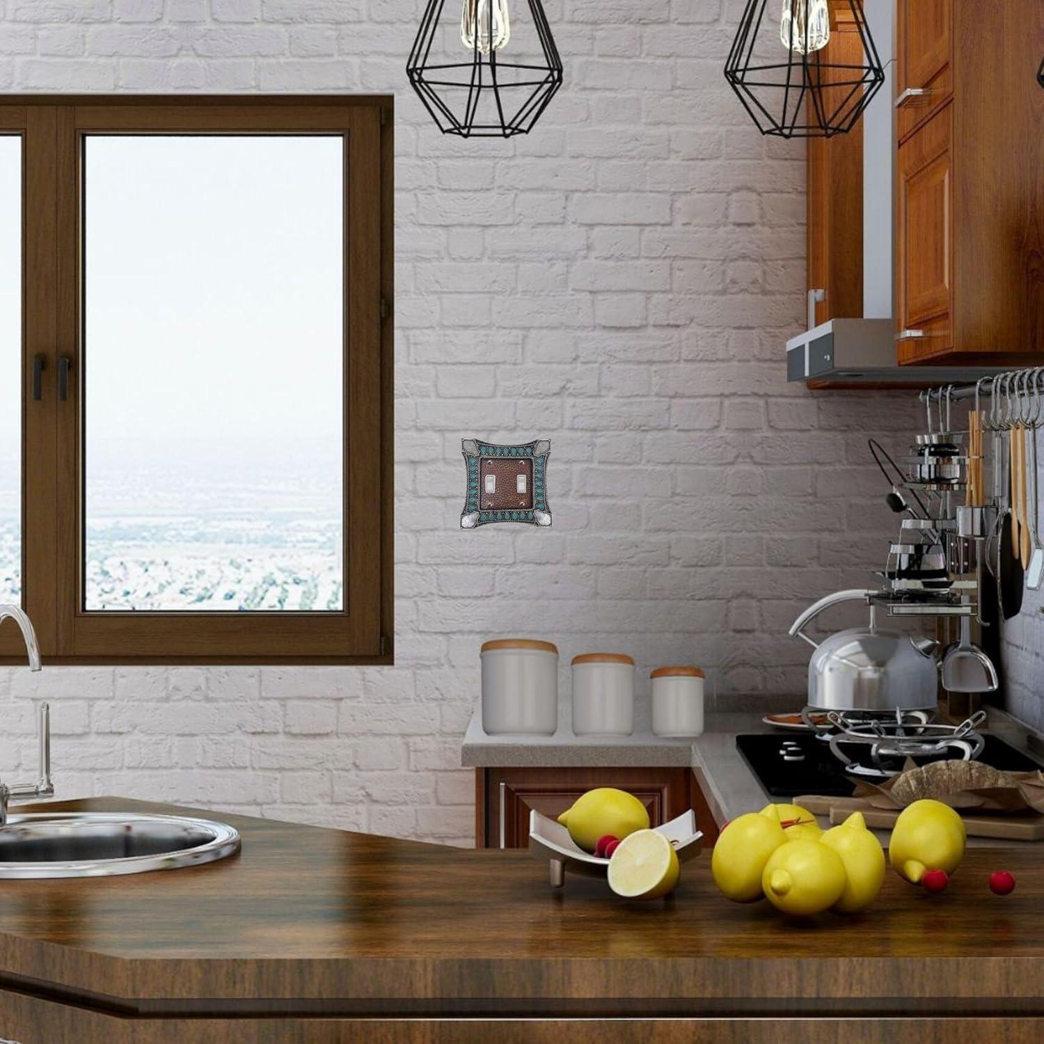 Paseo Road by HiEnd Accents Amelia Turquoise Double Wall Switch Plate, 5.5x4.75 inch