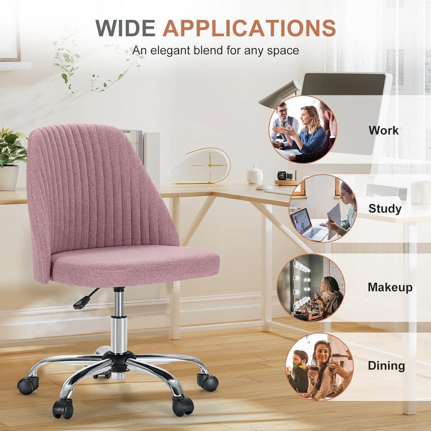 Office Desk Chair, Modern Cute Rolling Vanity Swivel Task Chairs with Wheels, Comfortable Back Seat Armless for Home, Bedrooms, Office, Study, Student, Adults, Make-up, Dressing Room, Cloud, Grey