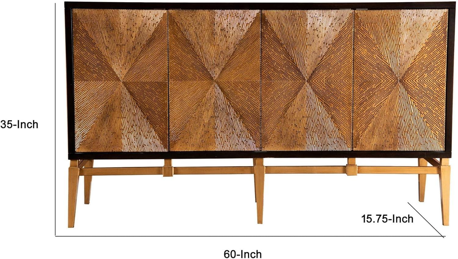 Col 60 Inch Brown and Black 4 Door Sideboard Cabinet with Gold Legs