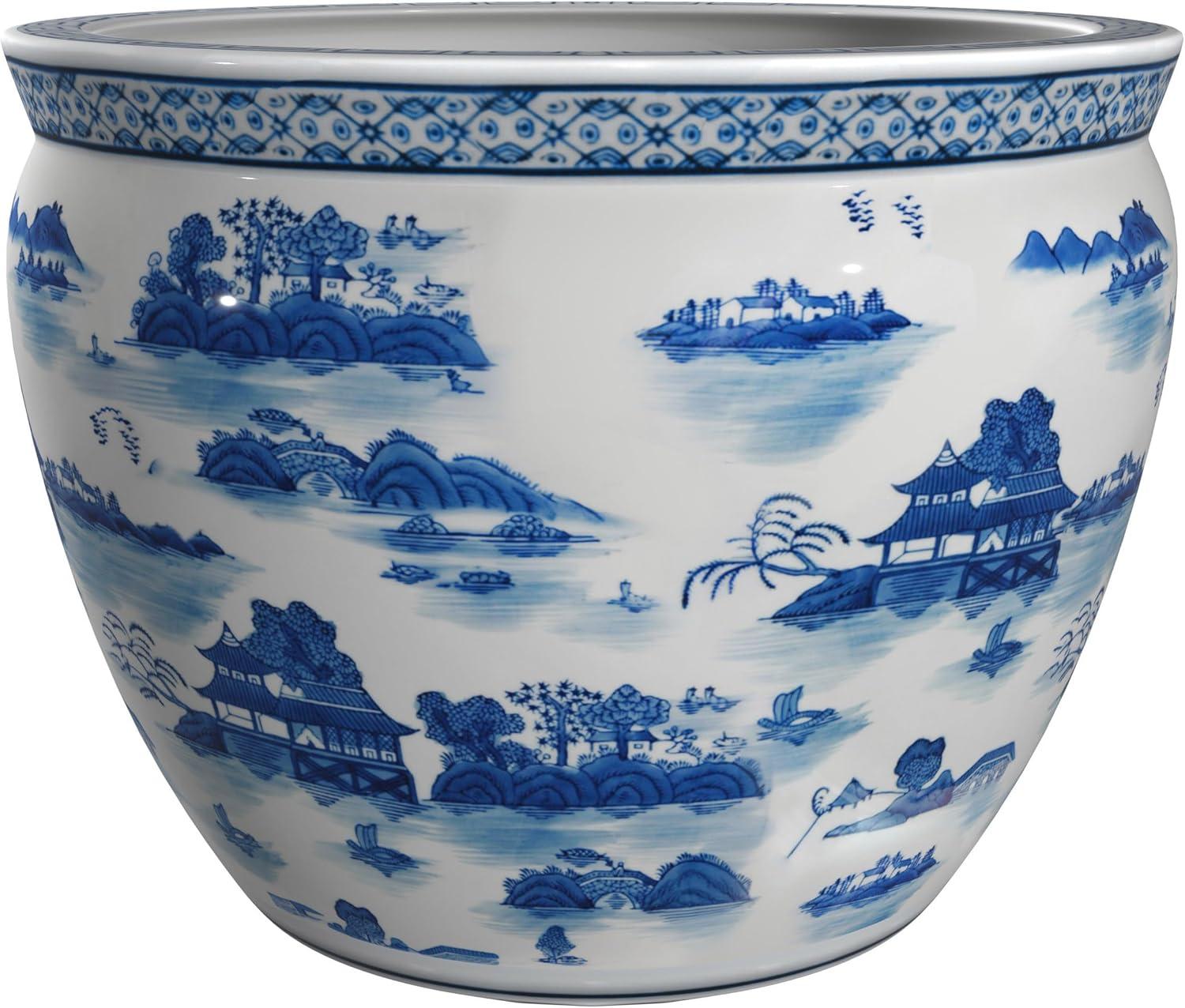 Ming Dynasty Blue & White Porcelain Fishbowl with Optional Stand