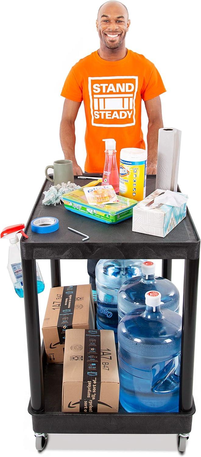 Original Tubstr Hybrid | Large Flat Top Utility Cart | Heavy Duty Service Cart Holds Up to 400 lb. | Lipped Top Shelf & Deep Tub Bottom Shelf | Ideal for Warehouse, Cleaning & More (32in x 24in)