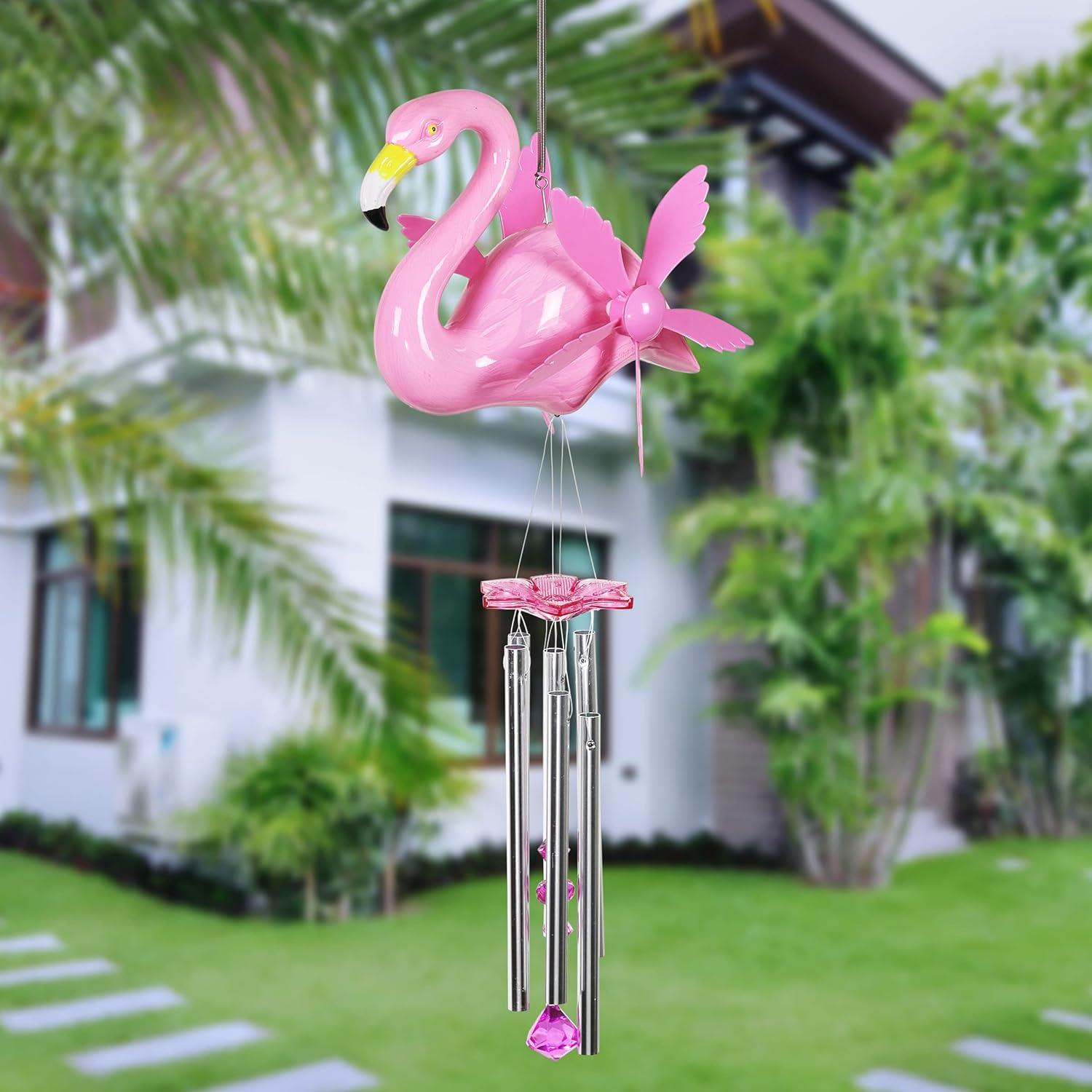 Exhart Large WindyWings Whirligig Flamingo Spinning Wind Chime, 11 by 24 Inch