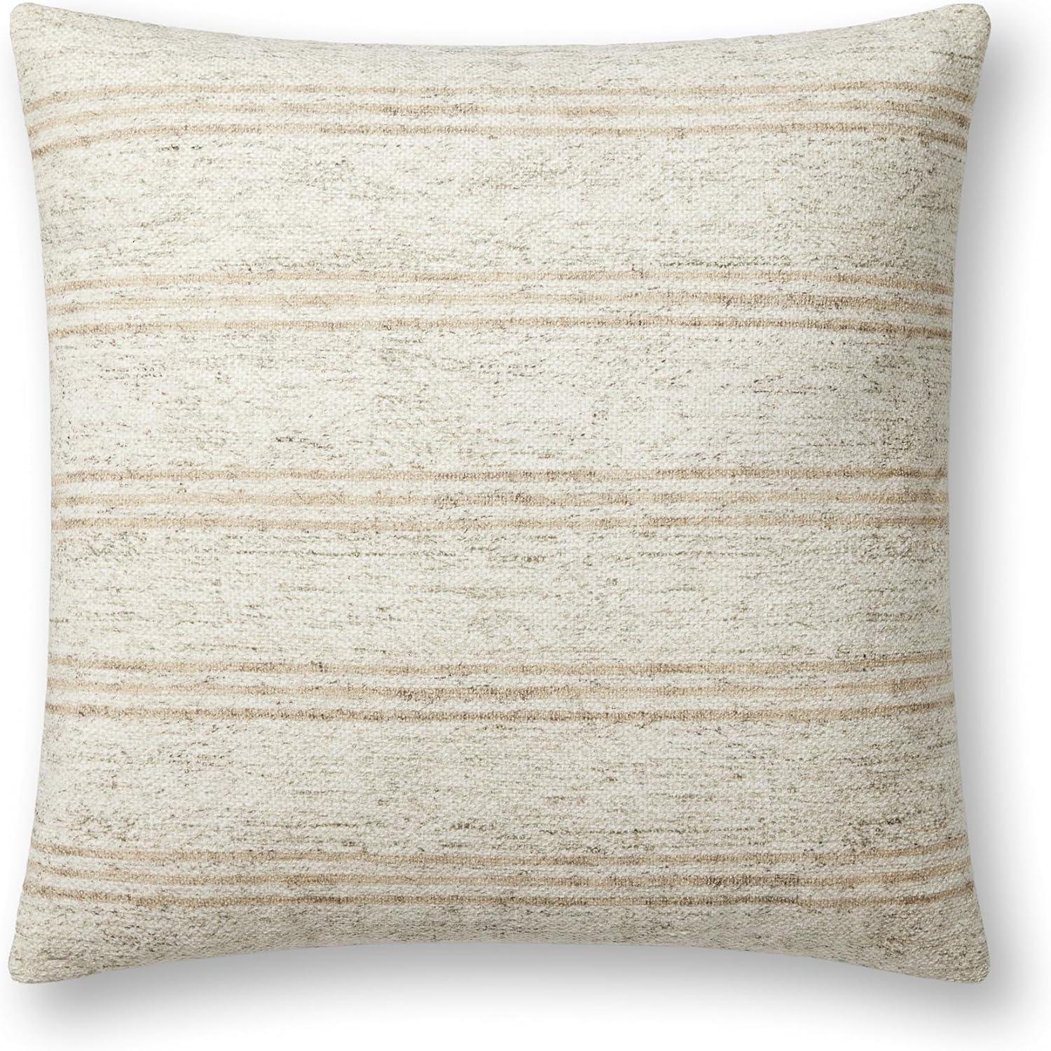 Ivory and Natural Striped 18" Round Pillow Cover