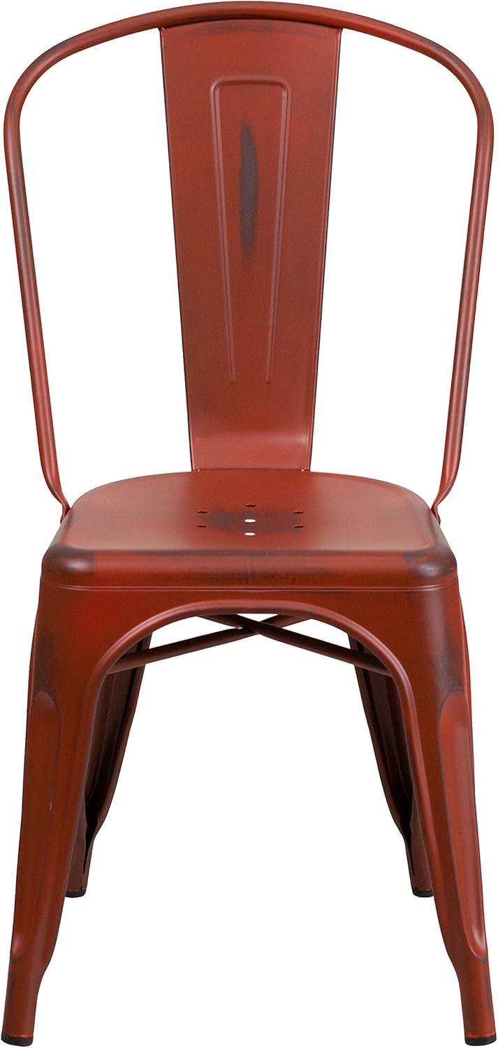 Flash Furniture Commercial Grade Distressed Kelly Red Metal Indoor-Outdoor Stackable Chair