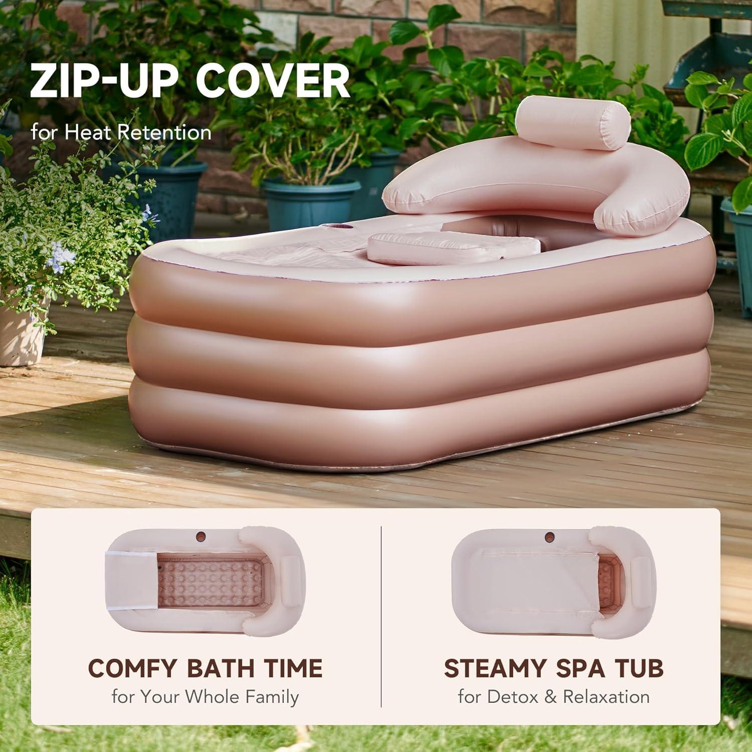 CO-Z Inflatable Adult Bath Tub, Free-Standing Blow Up Bathtub with Foldable Portable Feature for Adult Spa with Electric Air Pump (High-Density PVC)