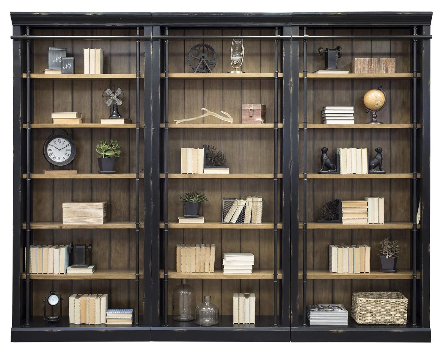 Traditional 8' Tall Wood Bookcase Wall With Ladder Aged Office Bookcases Black