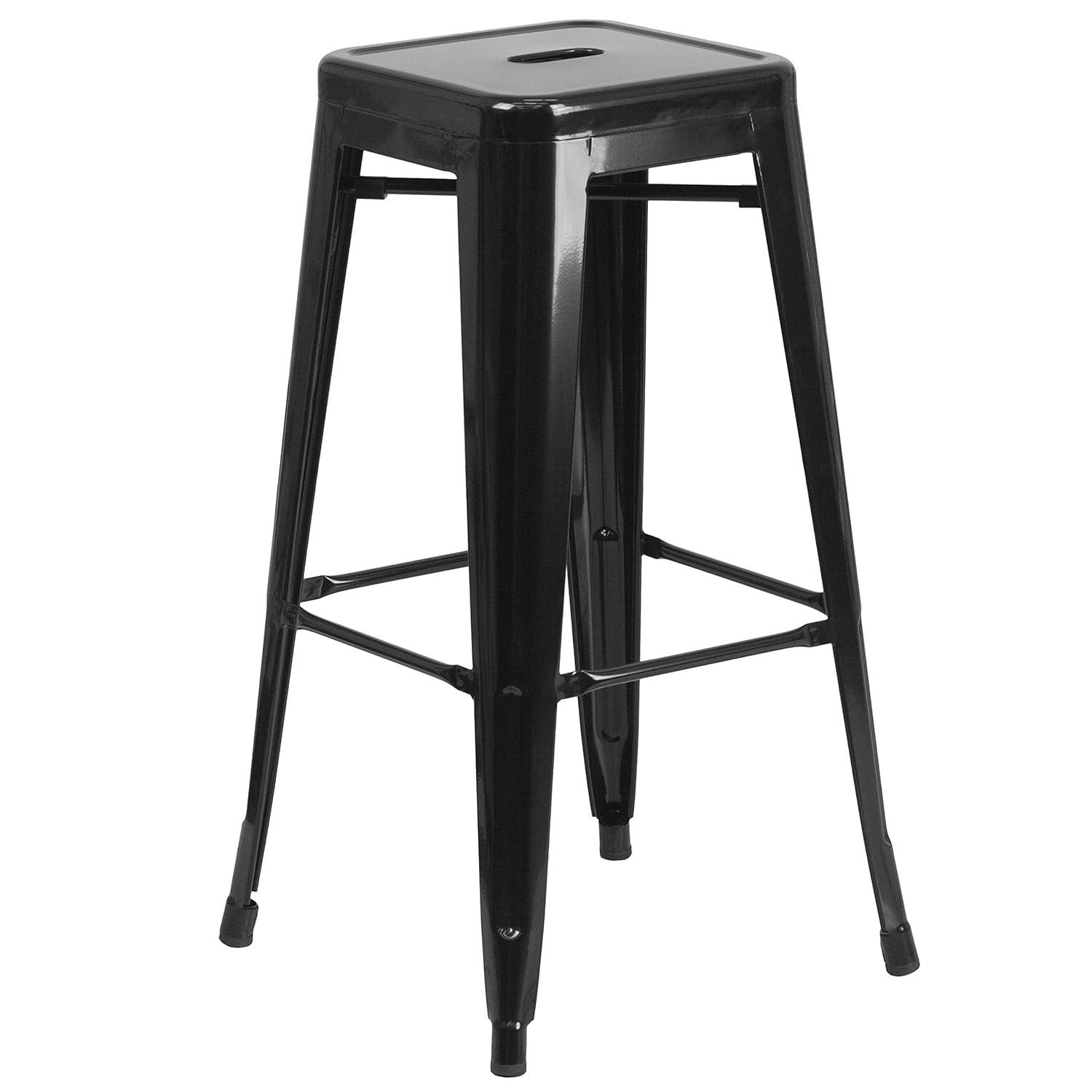 Flash Furniture Commercial Grade 30" High Backless Distressed Green-Blue Metal Indoor-Outdoor Barstool
