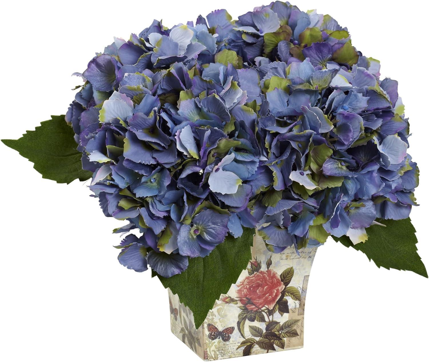 Compact Silk Hydrangea in Decorative Floral Planter - 11"x11"x9"