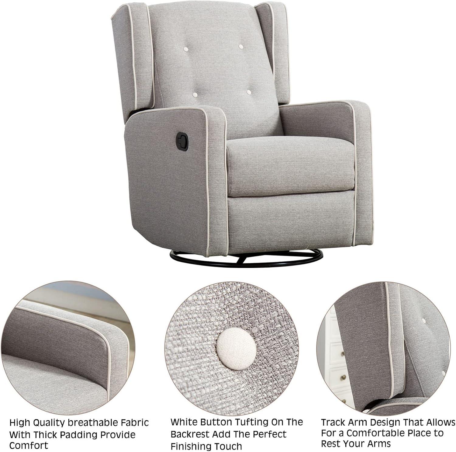 Bonzy Home Swivel Rocker Recliner Chair, Manual Reclining Chair, Single Seat Reclining Chair, Gray