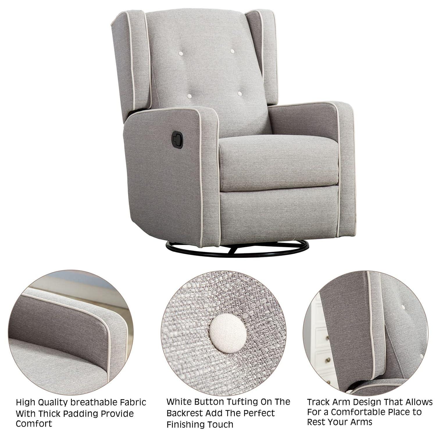 Bonzy Home Swivel Rocker Recliner Chair, Manual Reclining Chair, Single Seat Reclining Chair, Gray