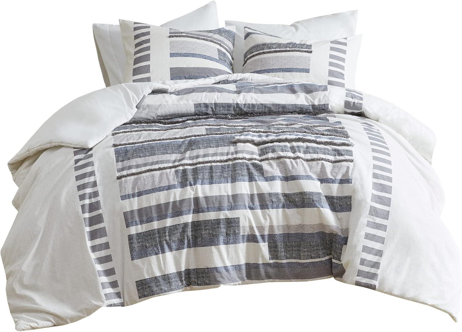 INK+IVY Serena Navy/Gray Standard Cotton 3 Piece Duvet Cover Set