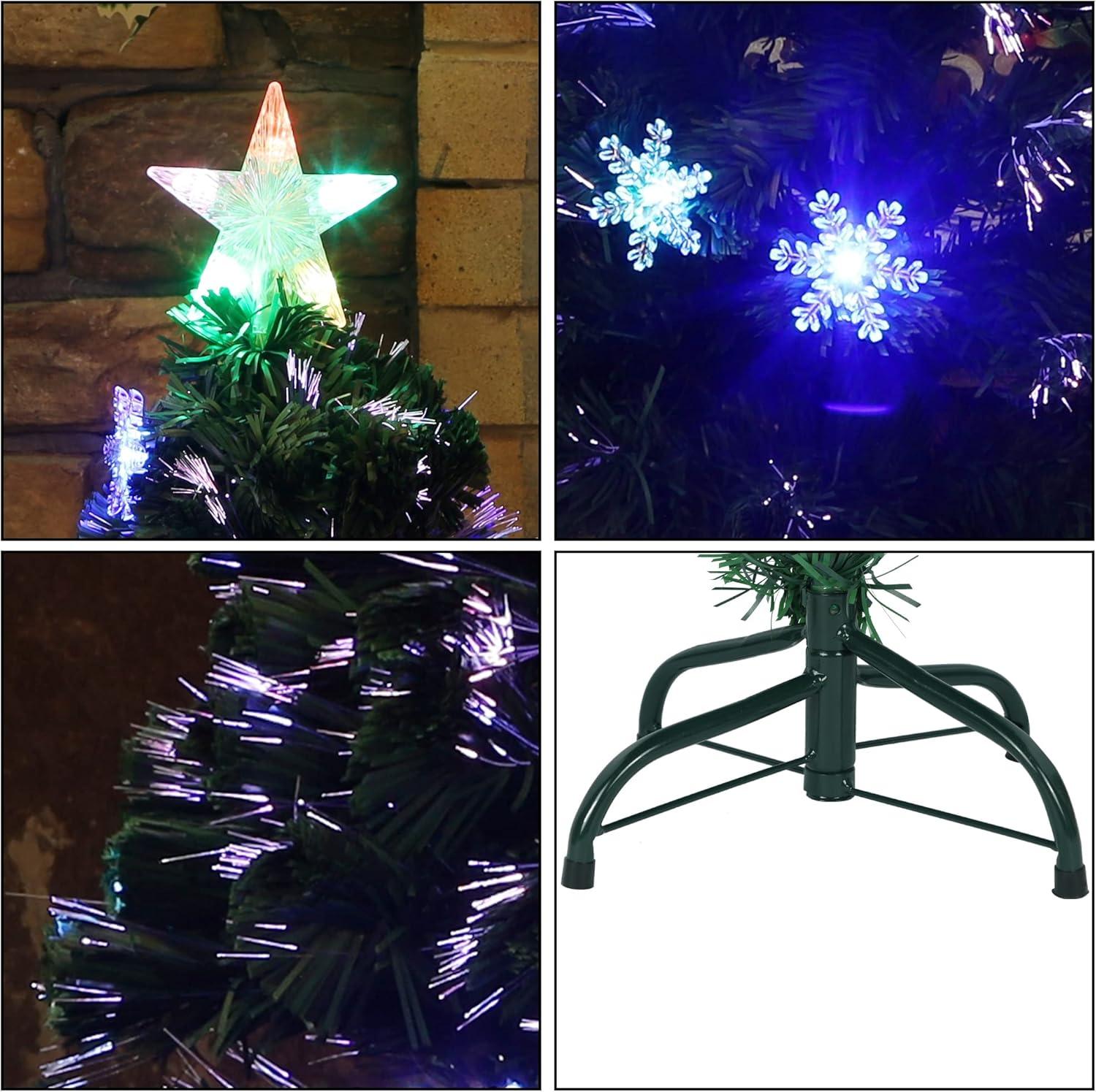 5 FT Artificial Tree, Pre-Lit Optical Fiber Trees with Multicolor LED Lights, Snowflakes & Top Star, Lighted Tree Holiday Home Decor