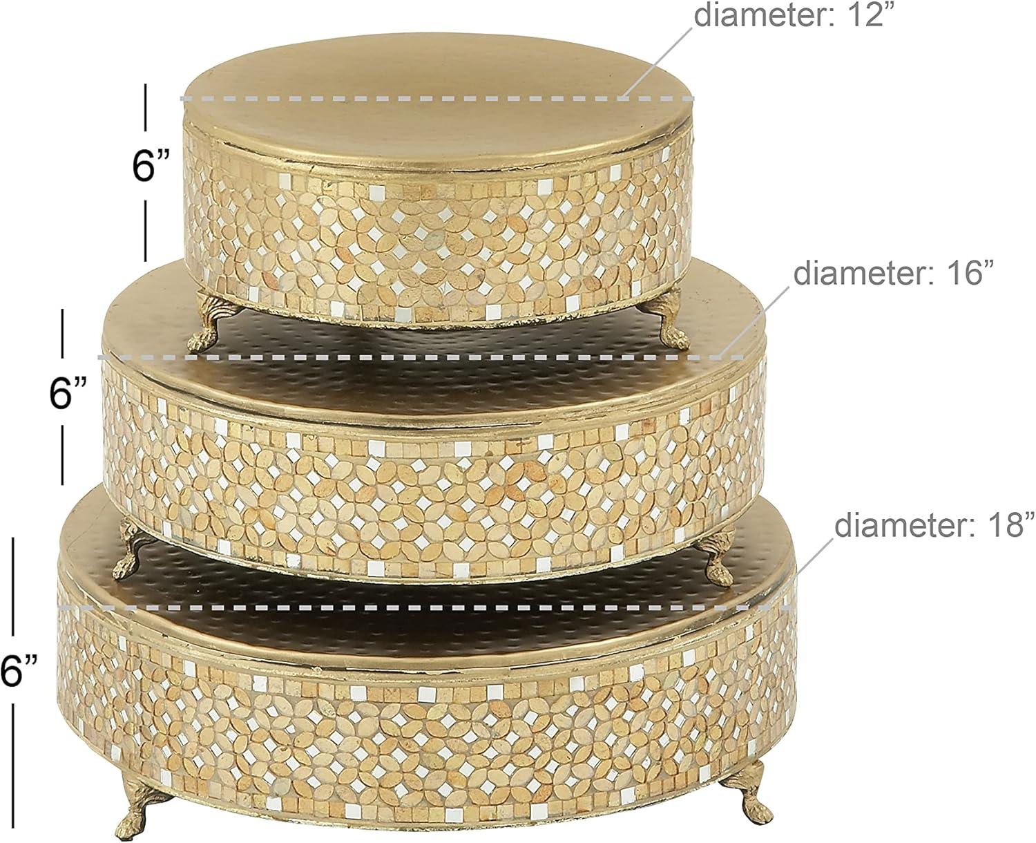 DecMode Metal Gold Glam Mosaic Patterned Decorative Cake Stand, Set of 3 19", 17", 13"W