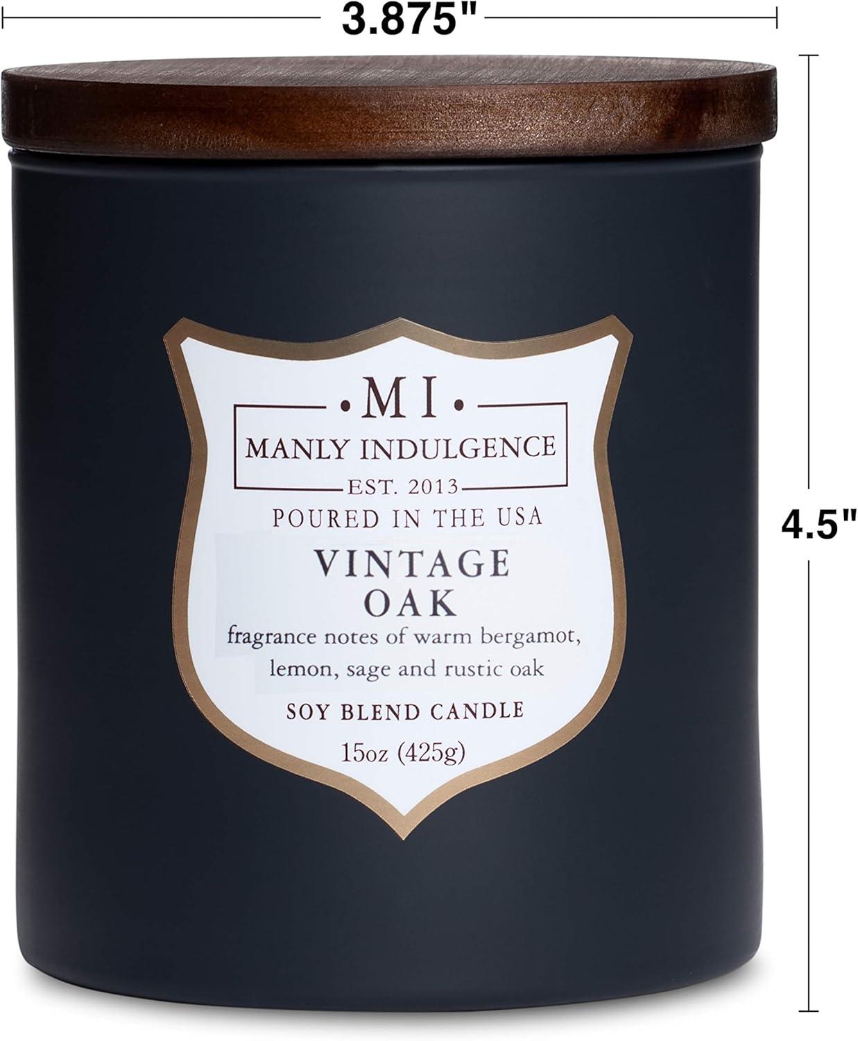 Manly Indulgence Signature Vintage Oak Scented Jar Candle, 15 oz, 60h Burn, Woody & Earthy