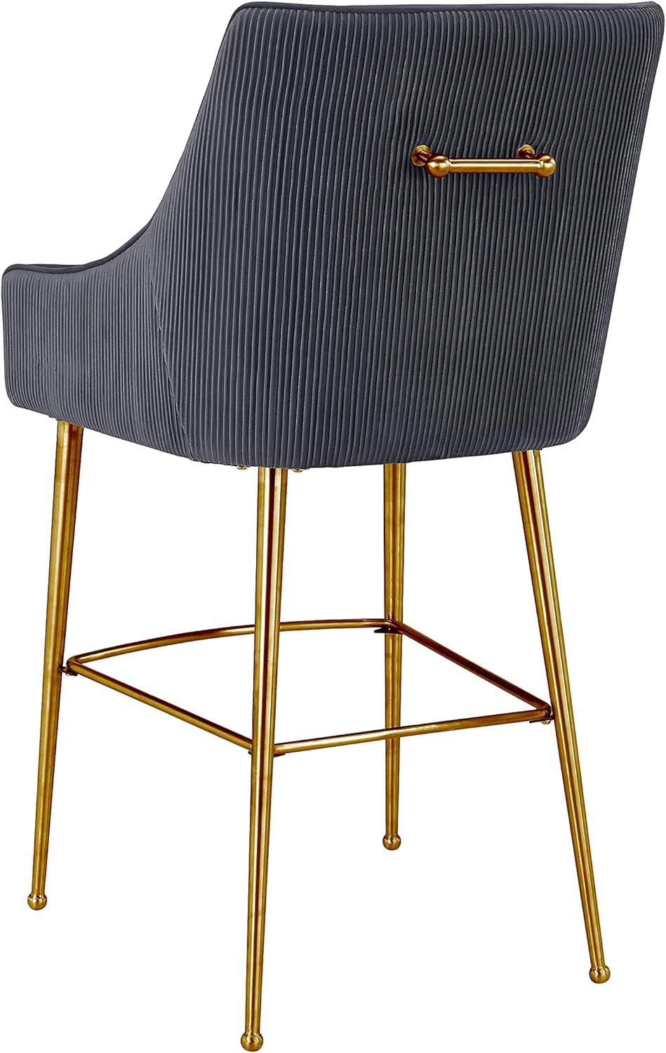 Beatrix Pleated Velvet Stool Grey Counter Height